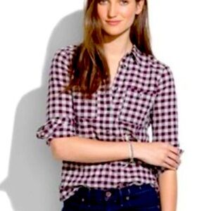 Madewell Womens Plaid Button Down Shirt - Purple and White
